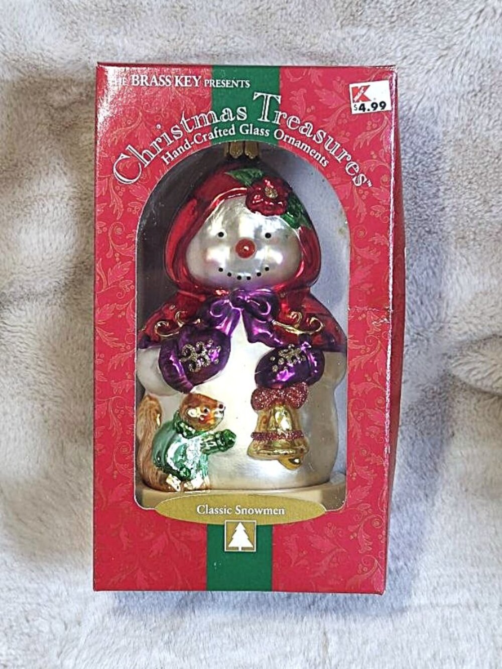 VTG Brass Key Christmas Treasures Classic Snowman Caped Snowman Ornament MIB